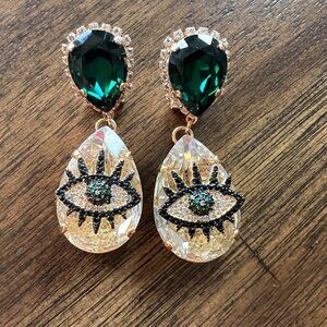 Evil Eye Drop Earring in Emerald & Gold